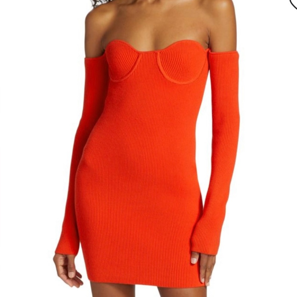 Helmut Lang Vibrant Orange Contour Mini Dress